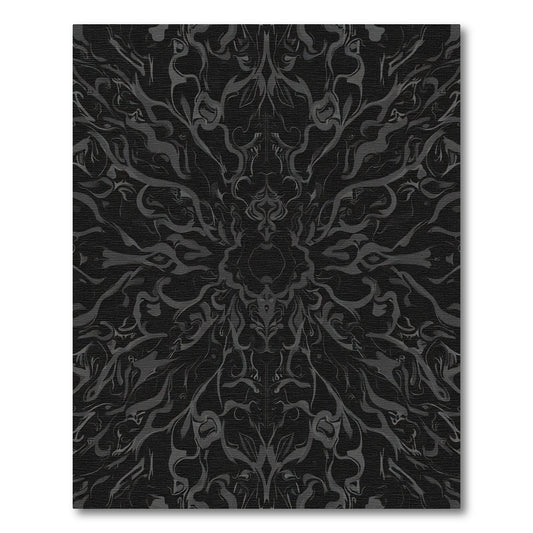 Dark Gray Abstract Floral Mandala Rug
