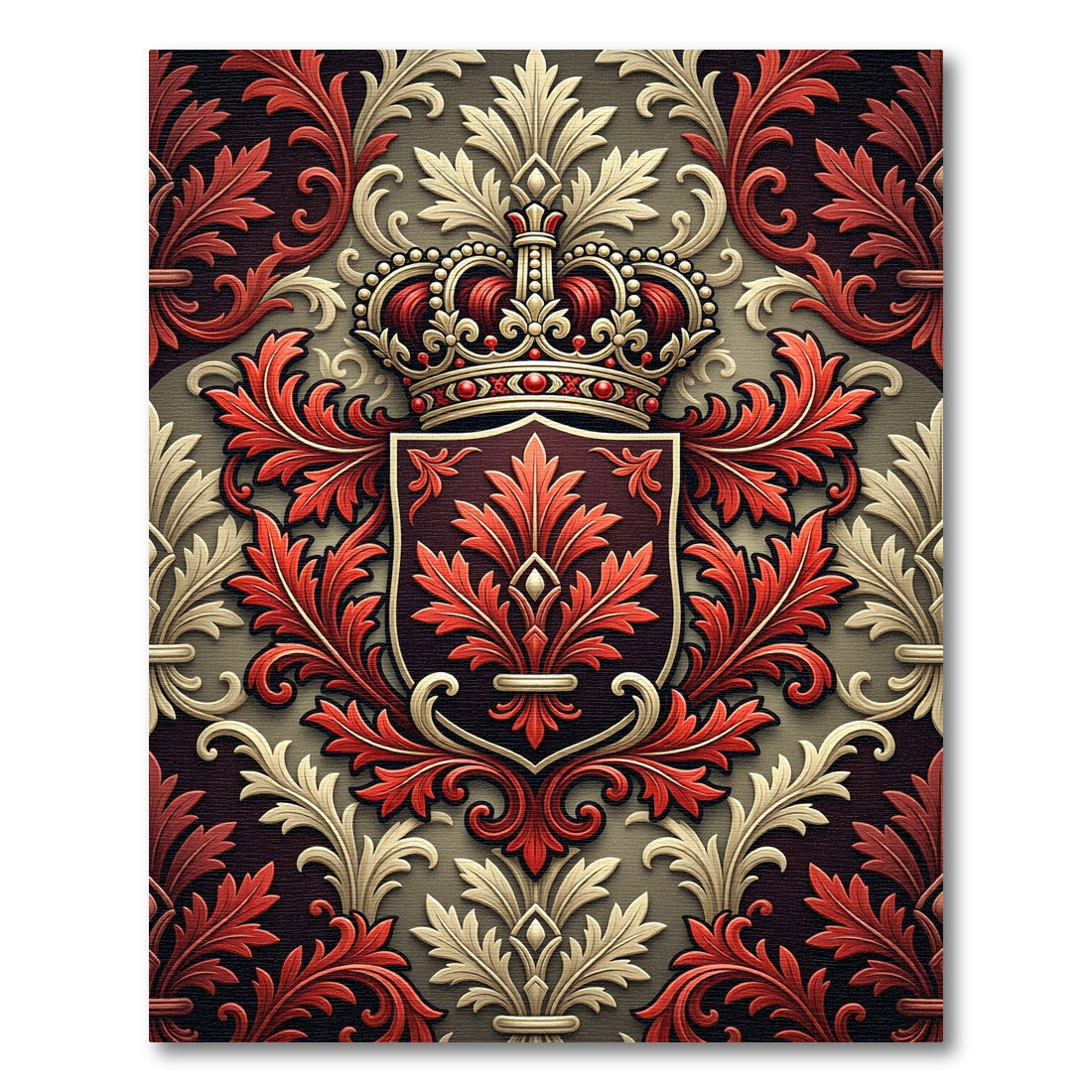 Regal Crimson and Gold Crest Rug