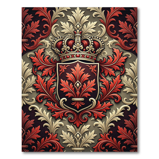 Regal Crimson and Gold Crest Rug