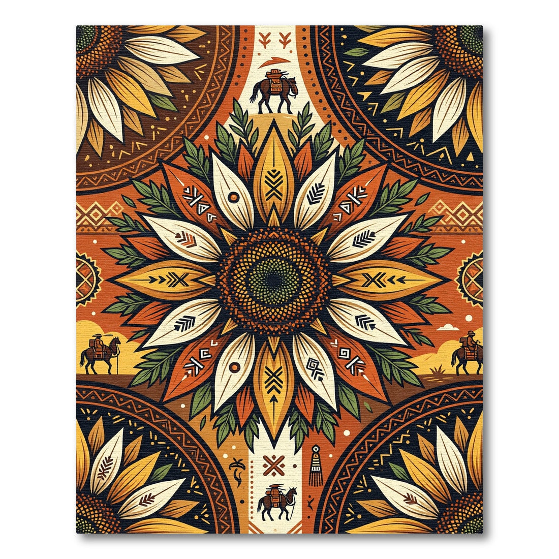 Sunflower Western Equine Earthy Floral Tapestry Rug