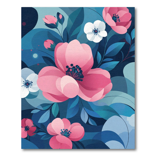 Pink Floral Blue Background Abstract Rug