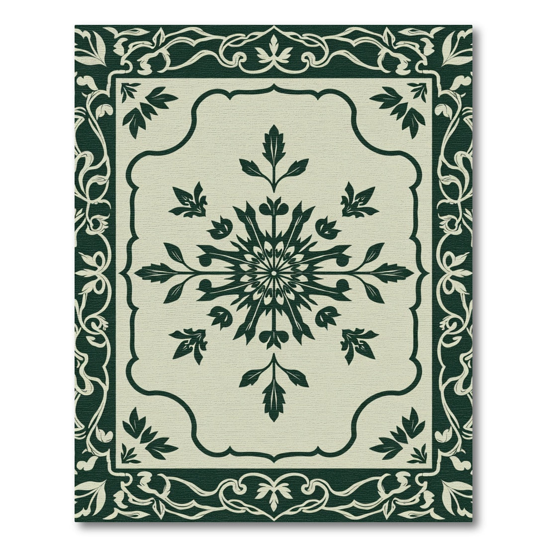 Dark Green Ivory Floral Medallion Lattice Rug