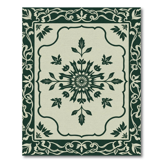 Dark Green Ivory Floral Medallion Lattice Rug