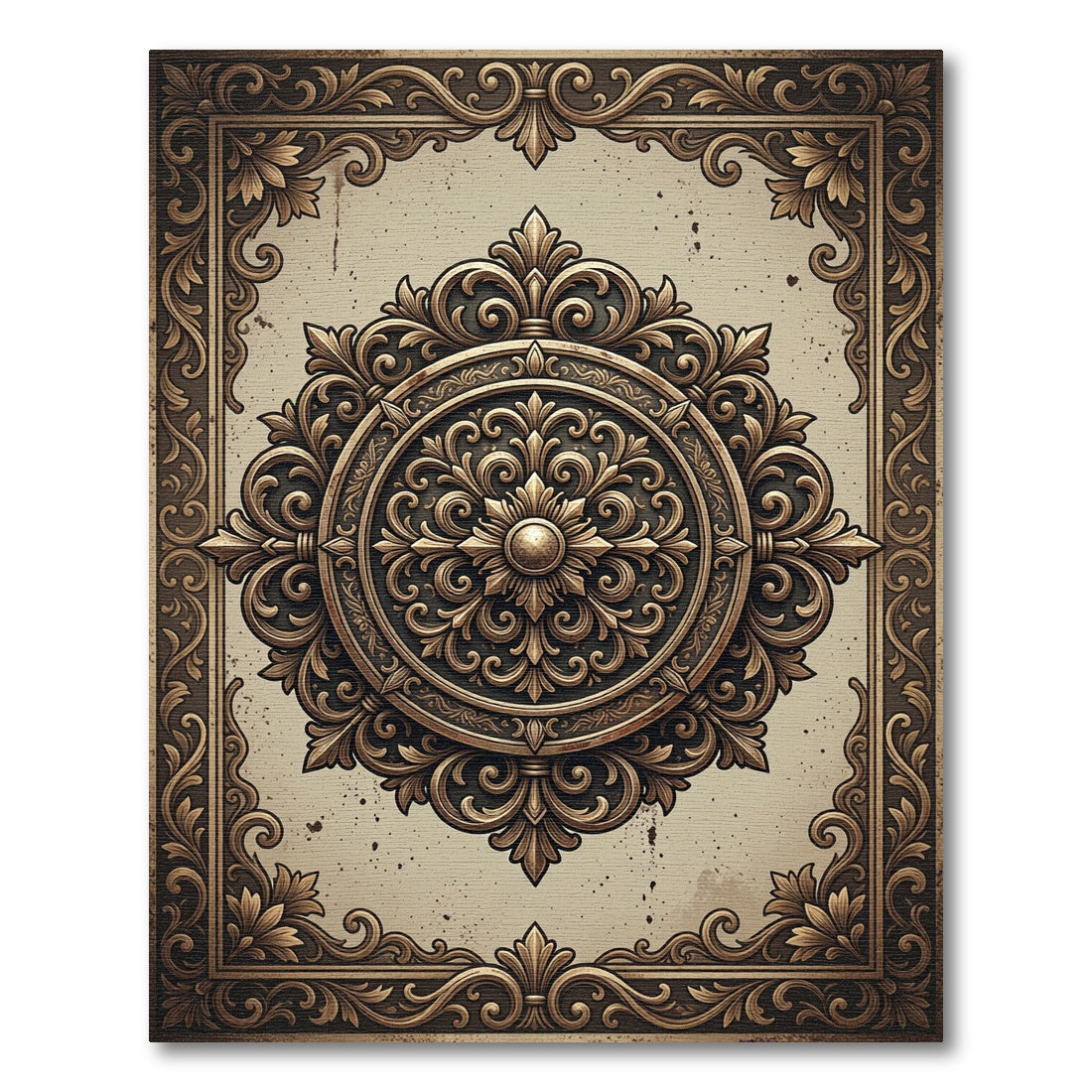 Elegant Bronze Filigree Ornate Medallion Rug