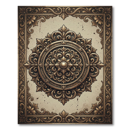 Elegant Bronze Filigree Ornate Medallion Rug