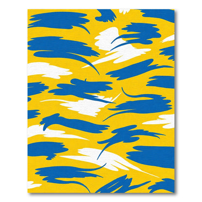 Vibrant Yellow Blue White Brushstrokes Rug