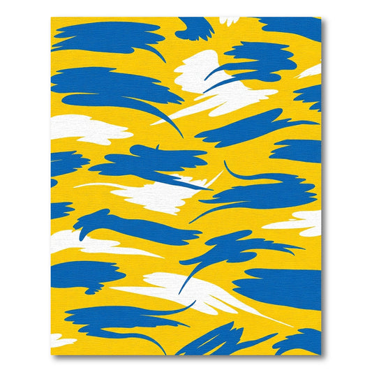 Vibrant Yellow Blue White Brushstrokes Rug