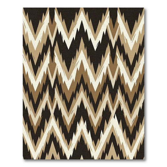 Earthy Tan Jagged Chevron Line Art Rug