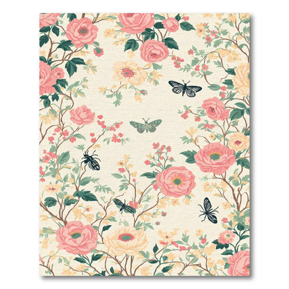 Vintage Pink Blossom Butterfly Garden Rug