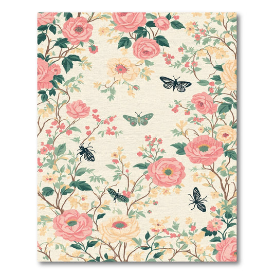 Vintage Pink Blossom Butterfly Garden Rug