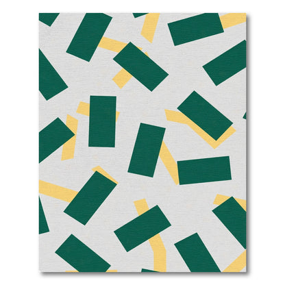 Abstract Emerald Yellow Rag Rectangles Rug