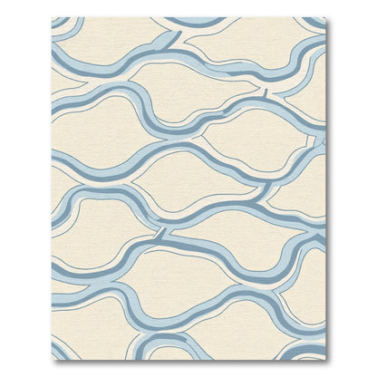 Cream Blue Wavy Interlocking Shapes Rug
