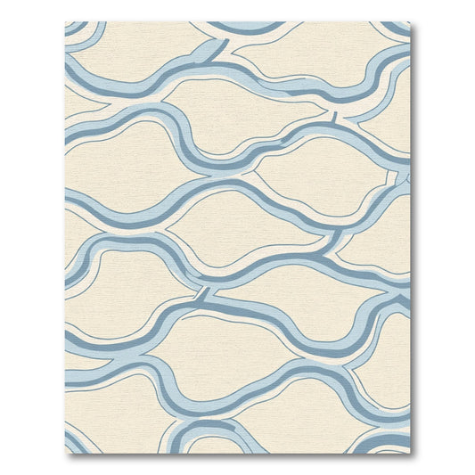 Cream Blue Wavy Interlocking Shapes Rug