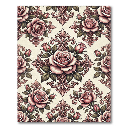 Elegant Blush Rose Damask Floral Rug