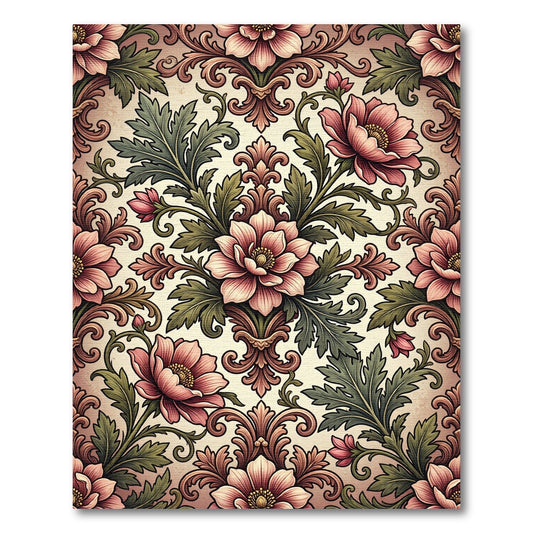 Elegant Dusty Rose Floral Baroque Scroll Rug