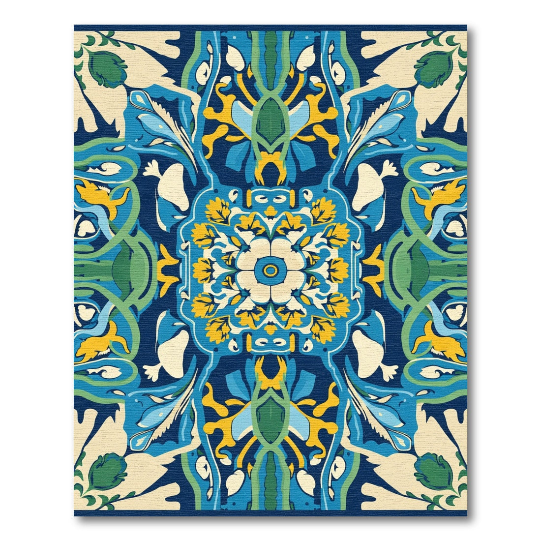 Deep Blue Yellow Floral Medallion Abstract Rug