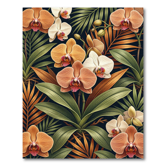 Tropical Sunset Orchid and Palm Leaf Rug
