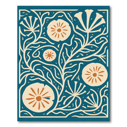Teal Cream Floral Vine Arrangement Rug