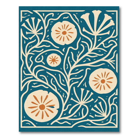 Teal Cream Floral Vine Arrangement Rug