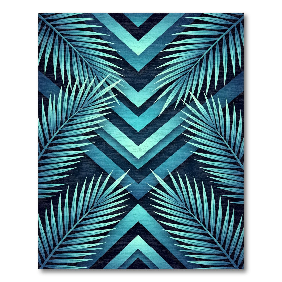 Aqua Tropical Leaf Chevron Rug