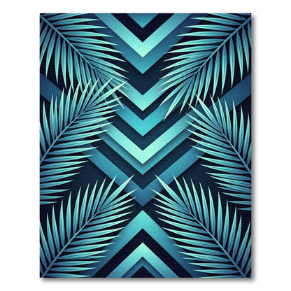 Aqua Tropical Leaf Chevron Rug