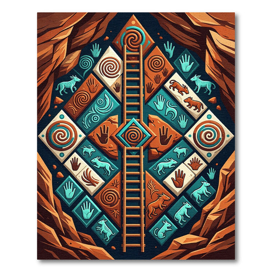 Earthen Geometric Ladder Spiral Tribal Area Rug