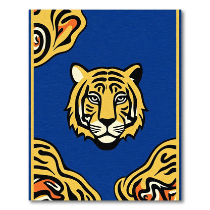 Bold Tiger Head Blue Abstract Rug