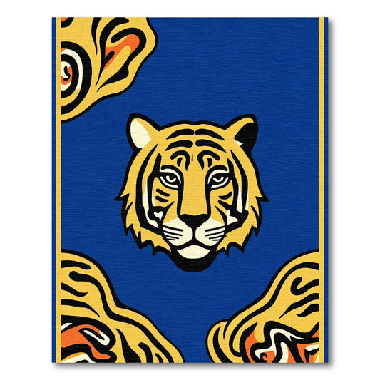 Bold Tiger Head Blue Abstract Rug