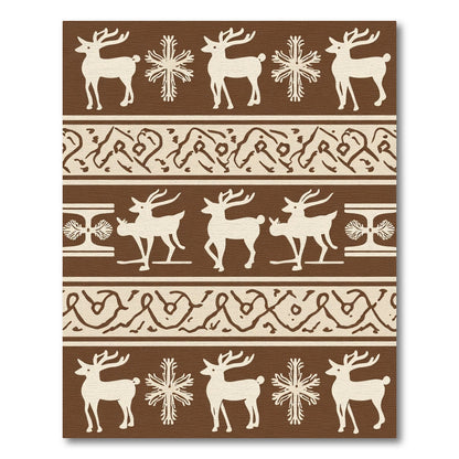 Neutral Reindeer Snowflake Geometric Stripes Rug