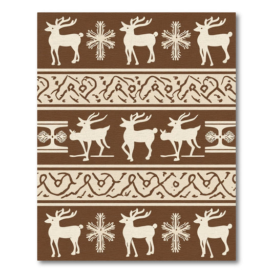 Neutral Reindeer Snowflake Geometric Stripes Rug