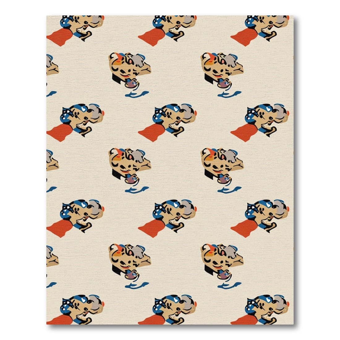 Whimsical Red Blue Leopard Face Rug