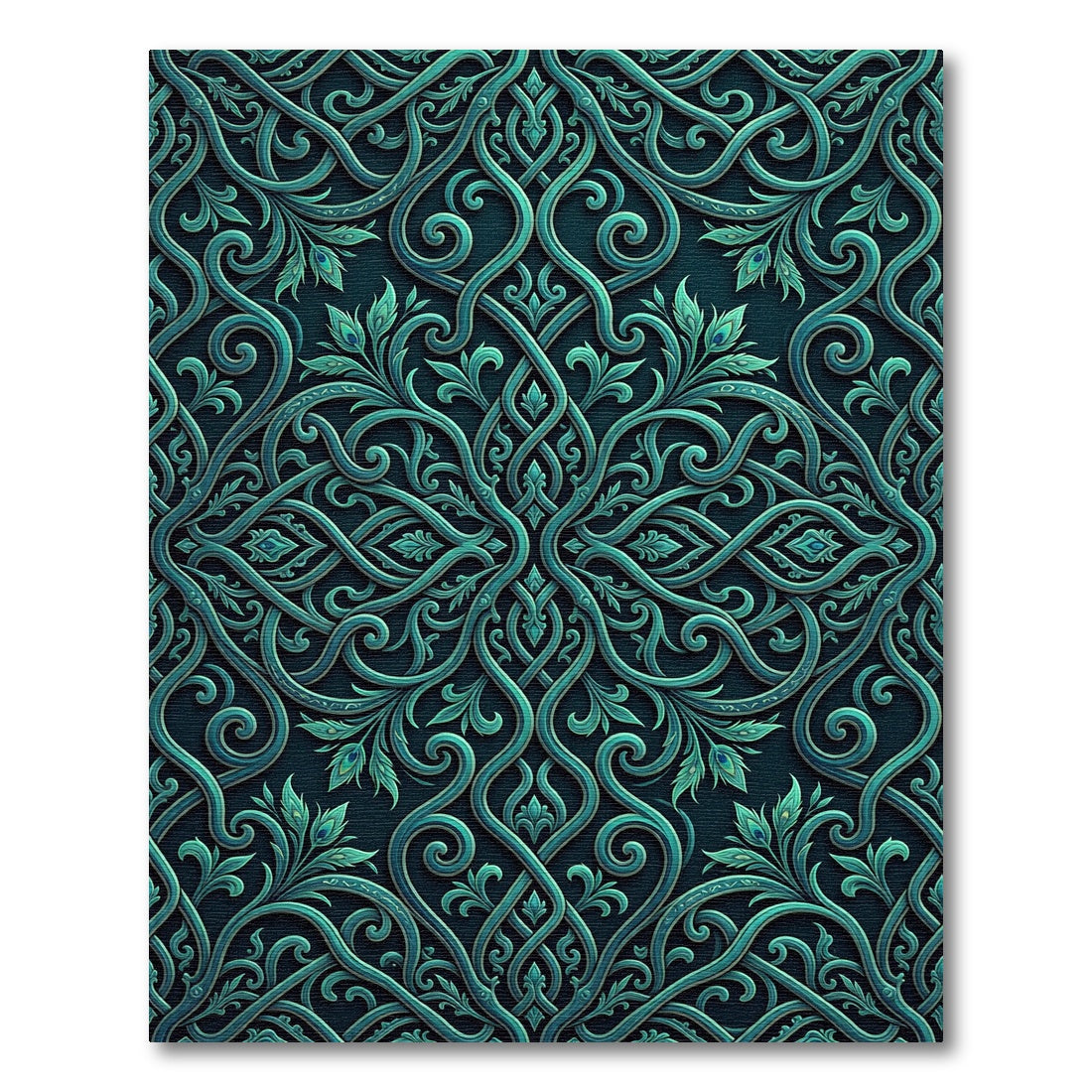Teal Intricate Filigree scrolling Vine Entwined Rug
