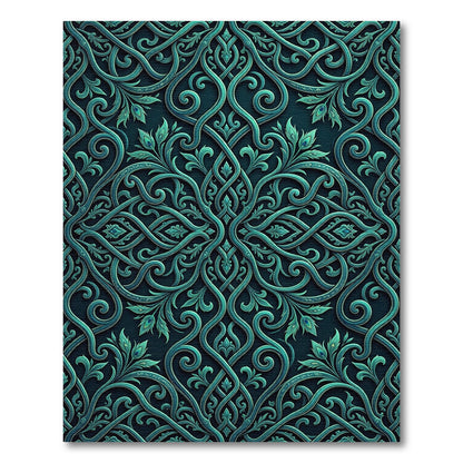 Teal Intricate Filigree scrolling Vine Entwined Rug