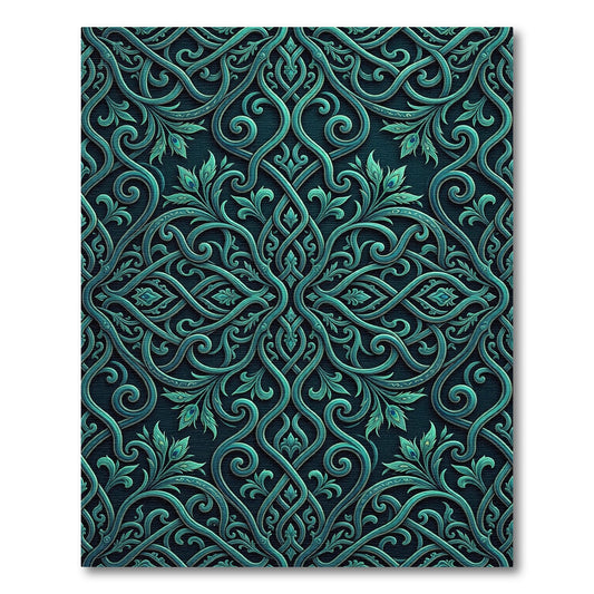 Teal Intricate Filigree scrolling Vine Entwined Rug