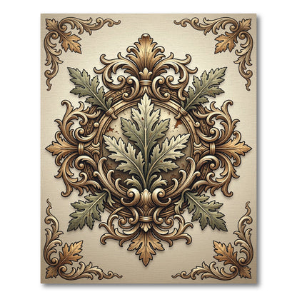 Antique Gold Acanthus Leaf Medallion Rug