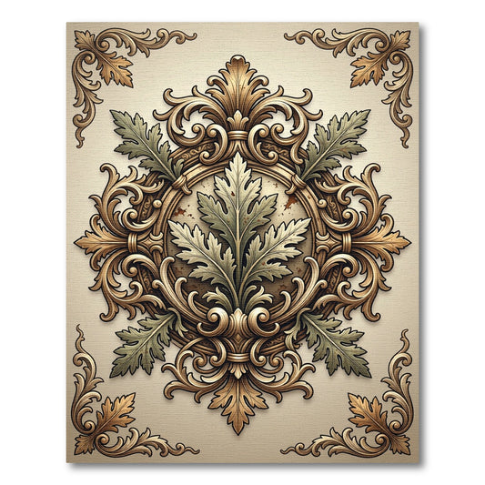 Antique Gold Acanthus Leaf Medallion Rug