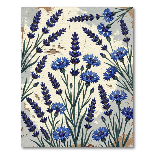 Vintage Blue Lavender and Cornflower Meadow Rug
