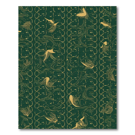 Emerald Gold Flowing Bird Stripe Rug