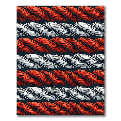 Nautical Rope Stripes Cream Red Rug
