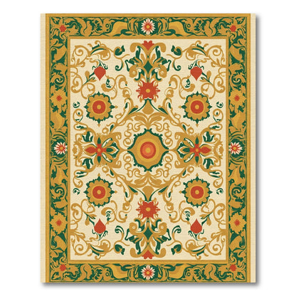 Ornate Red and Green Floral Scroll Rug