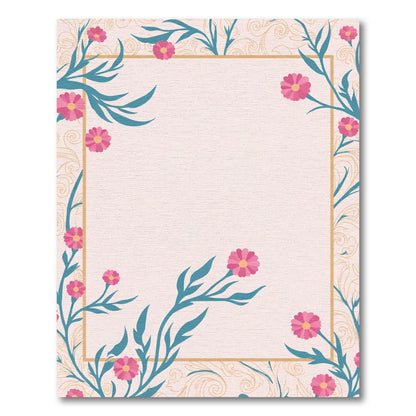 Pink Floral Branches Golden Swirls Rug