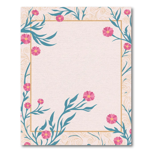 Pink Floral Branches Golden Swirls Rug