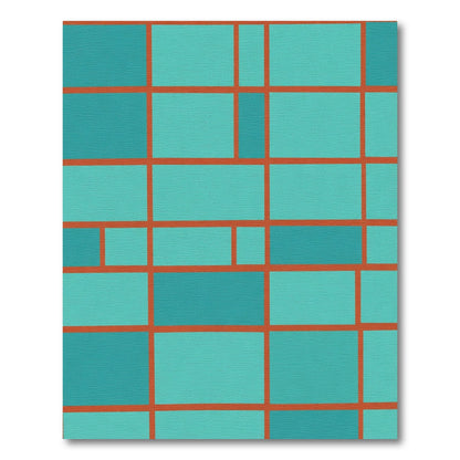 Teal Orange Geometric Blocks Composition Rug