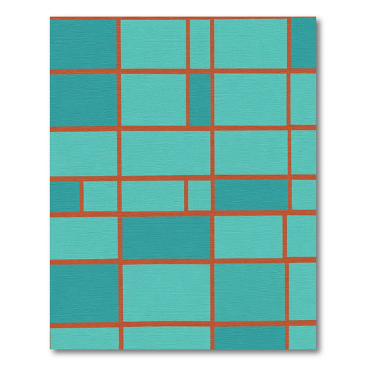 Teal Orange Geometric Blocks Composition Rug
