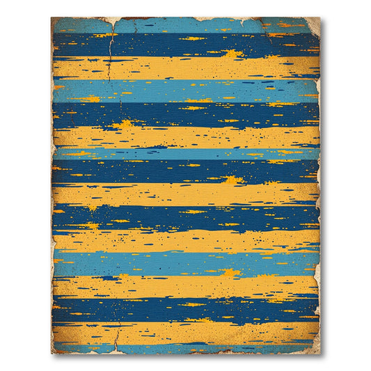 Distressed Golden Yellow Dark Blue Striped Rug