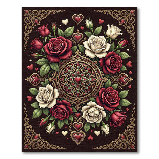 Romantic Red and White Rose Medallion Rug