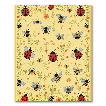 Whimsical Ladybug Bee Floral Meadow Golden Rug
