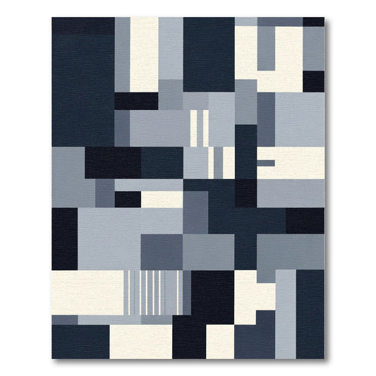 Modern Deep Blue Geometric Blocks Rug