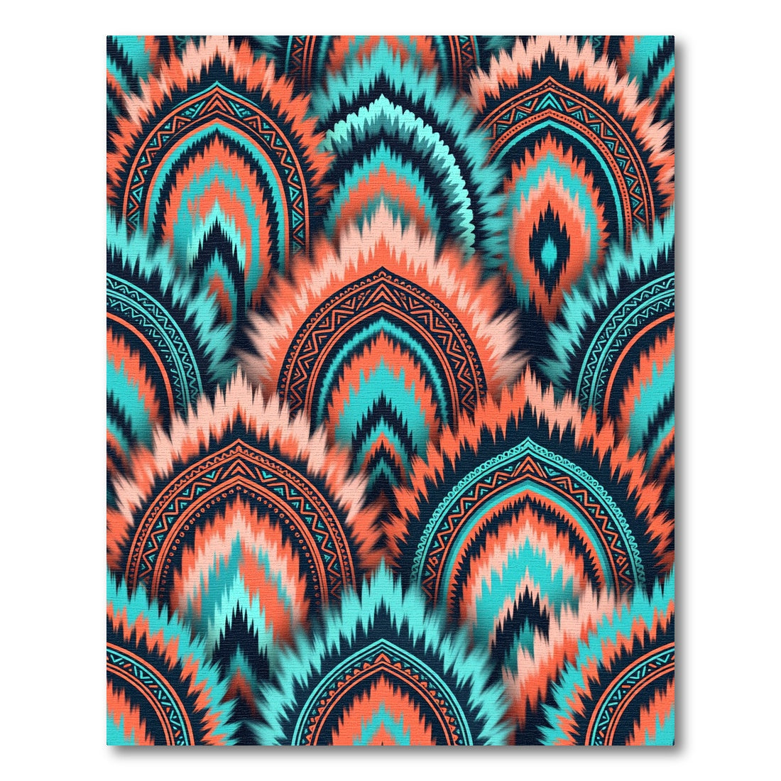 Vibrant Coral Teal Arch Mandala Rug