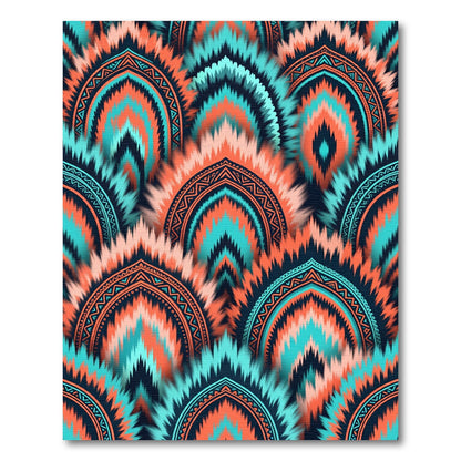 Vibrant Coral Teal Arch Mandala Rug